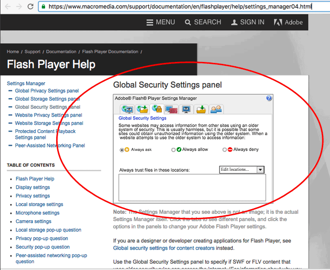 Global Security Settings panel